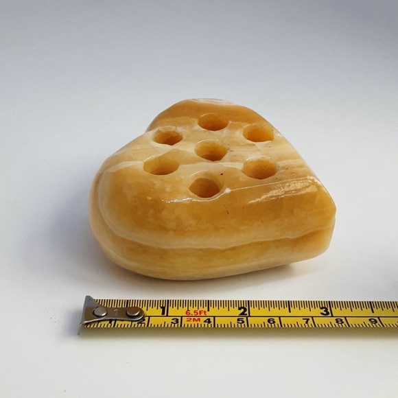 Onyx Stone Heart Pencil Pen Holder Amber Ivory Layered Marbling Desk Top - Picture 7 of 8